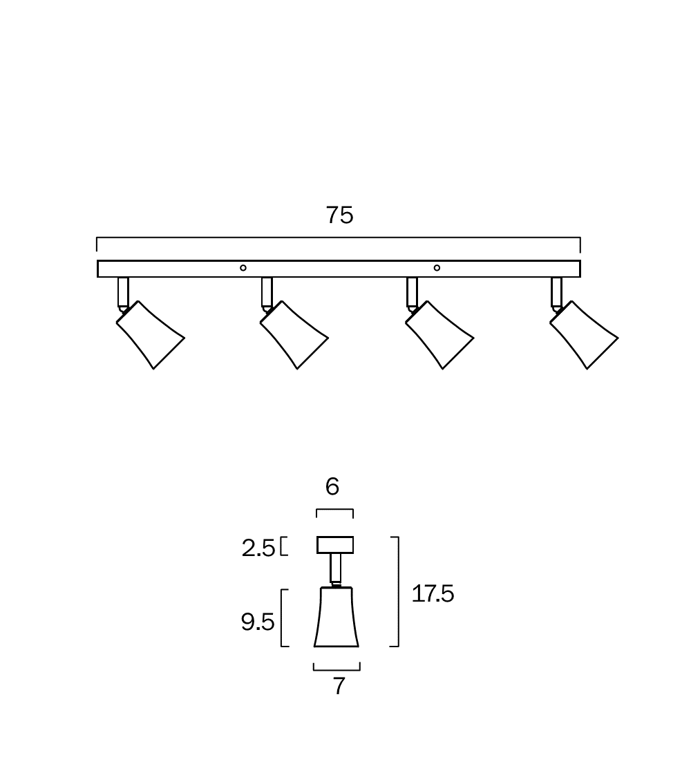 Alvey White, Black or Black/Gold 4 Light GU10 Spot Bar