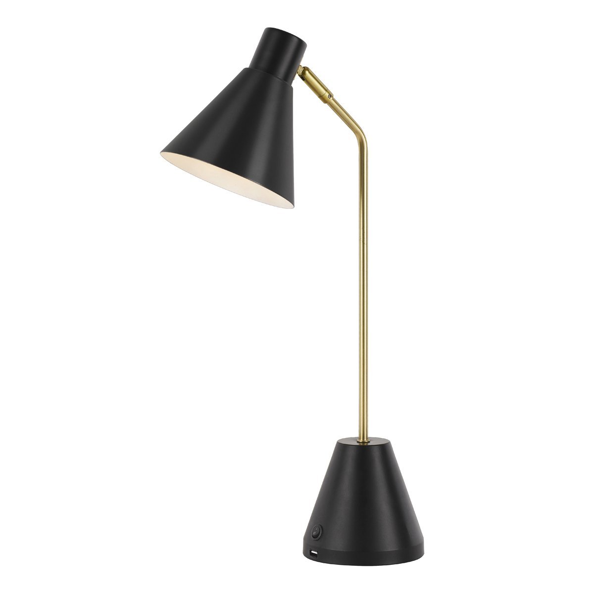 Ambia 1 Light Desk Lamp with USB in Black and Matt Brass