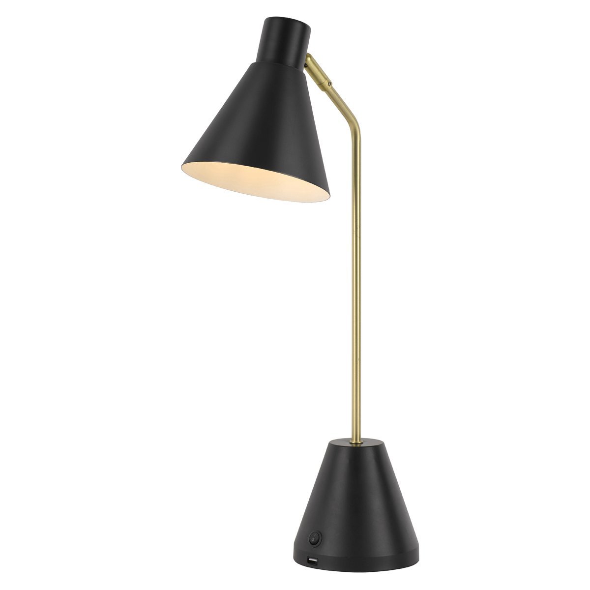 Ambia 1 Light Desk Lamp with USB in Black and Matt Brass