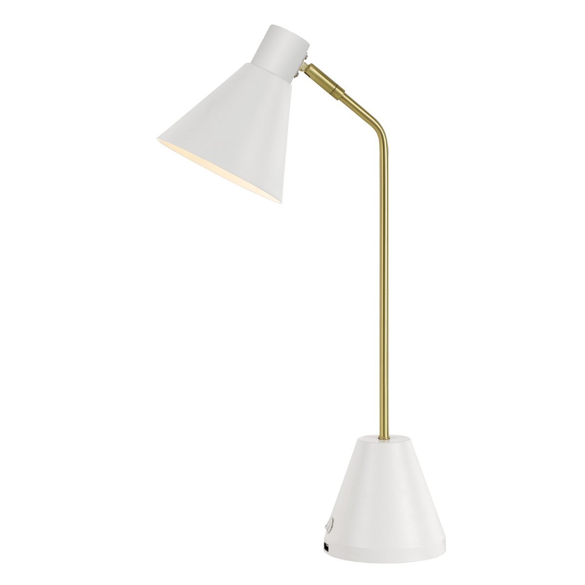 Ambia 1 Light Desk Lamp with USB in White and Matt Brass