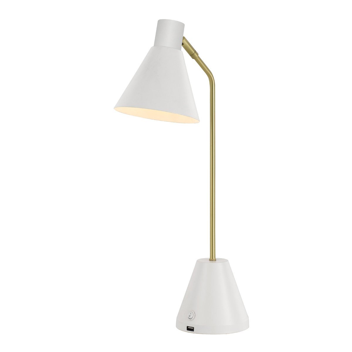 Ambia 1 Light Desk Lamp with USB in White and Matt Brass