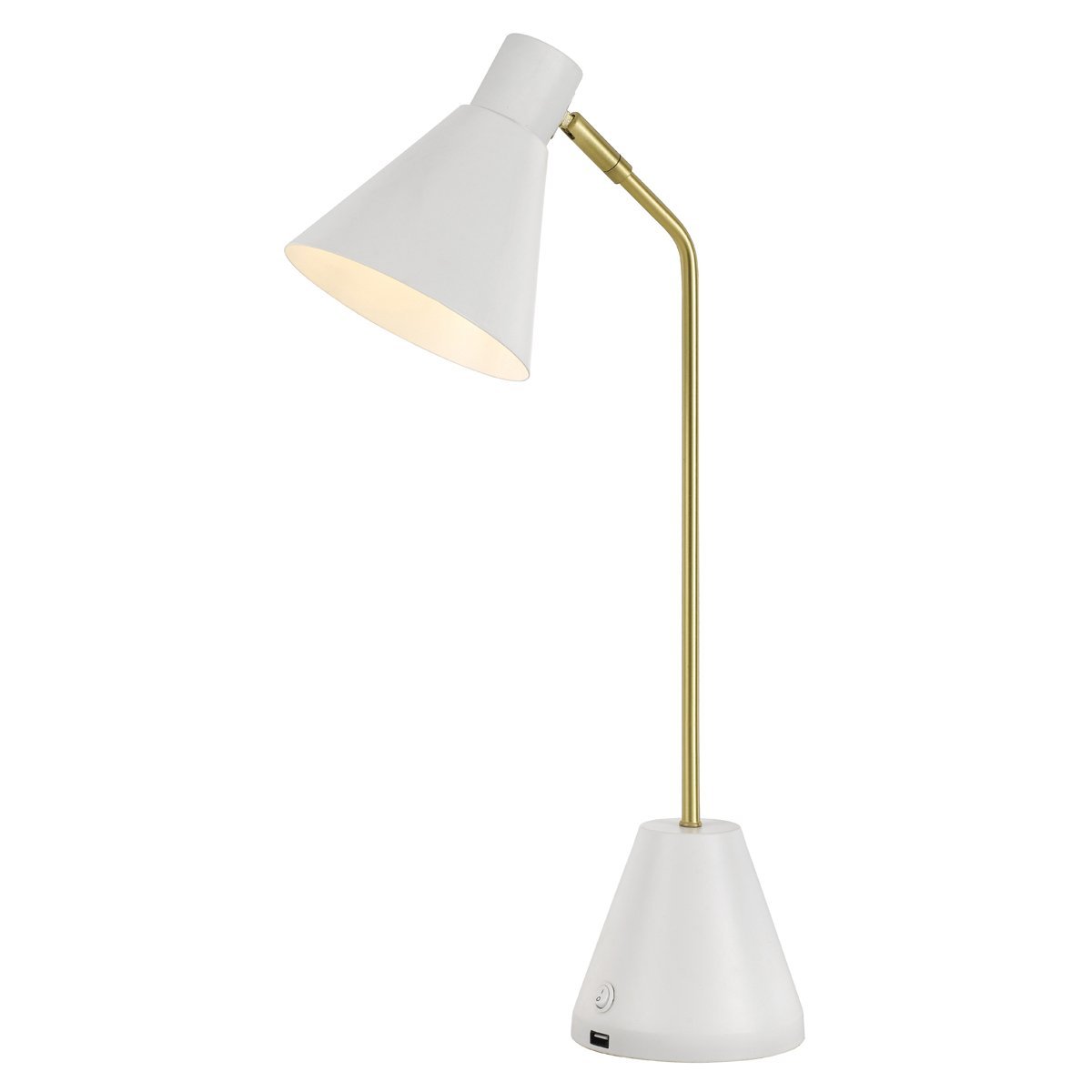 Ambia 1 Light Desk Lamp with USB in White and Matt Brass