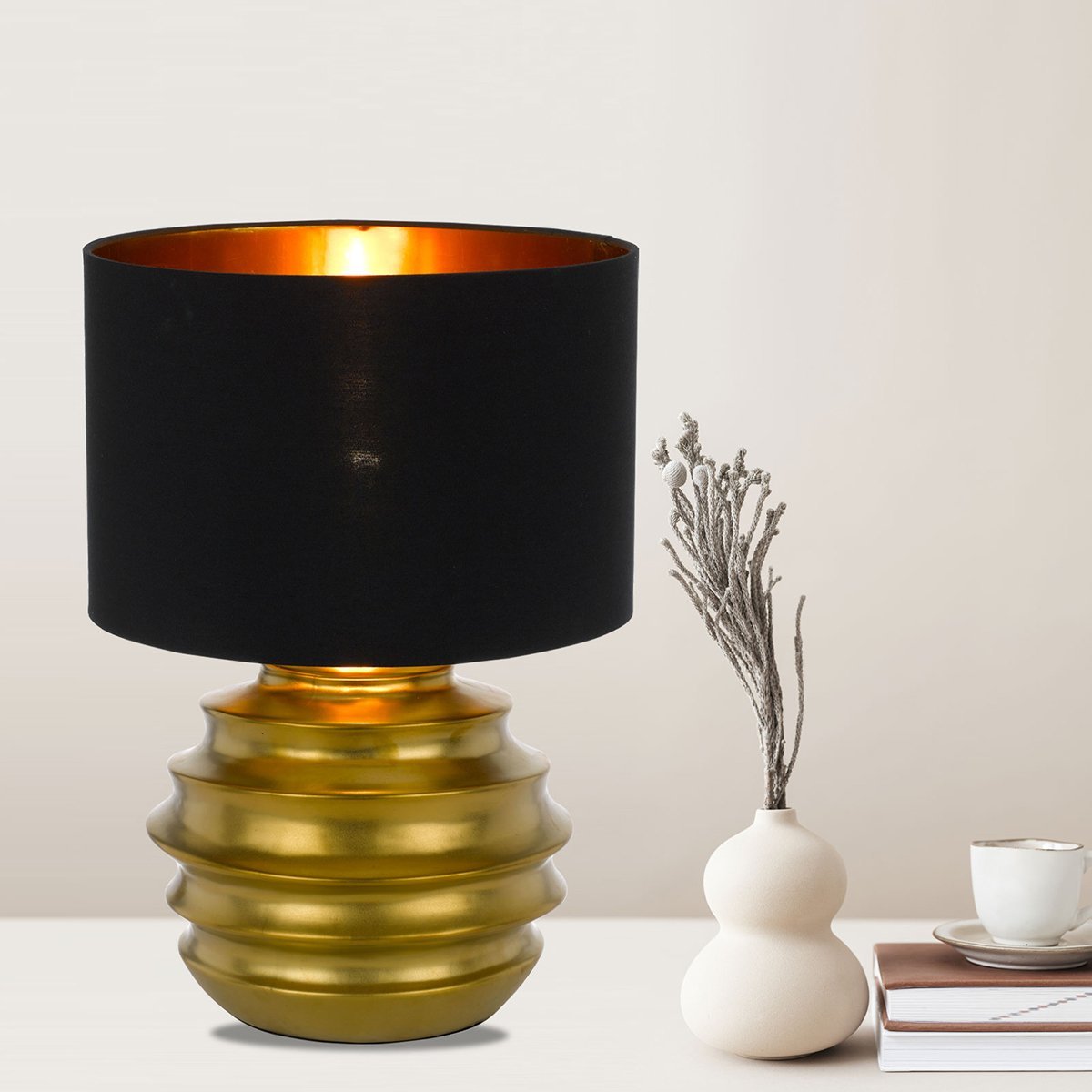 Aras Table Lamp in Gold with Black Shade