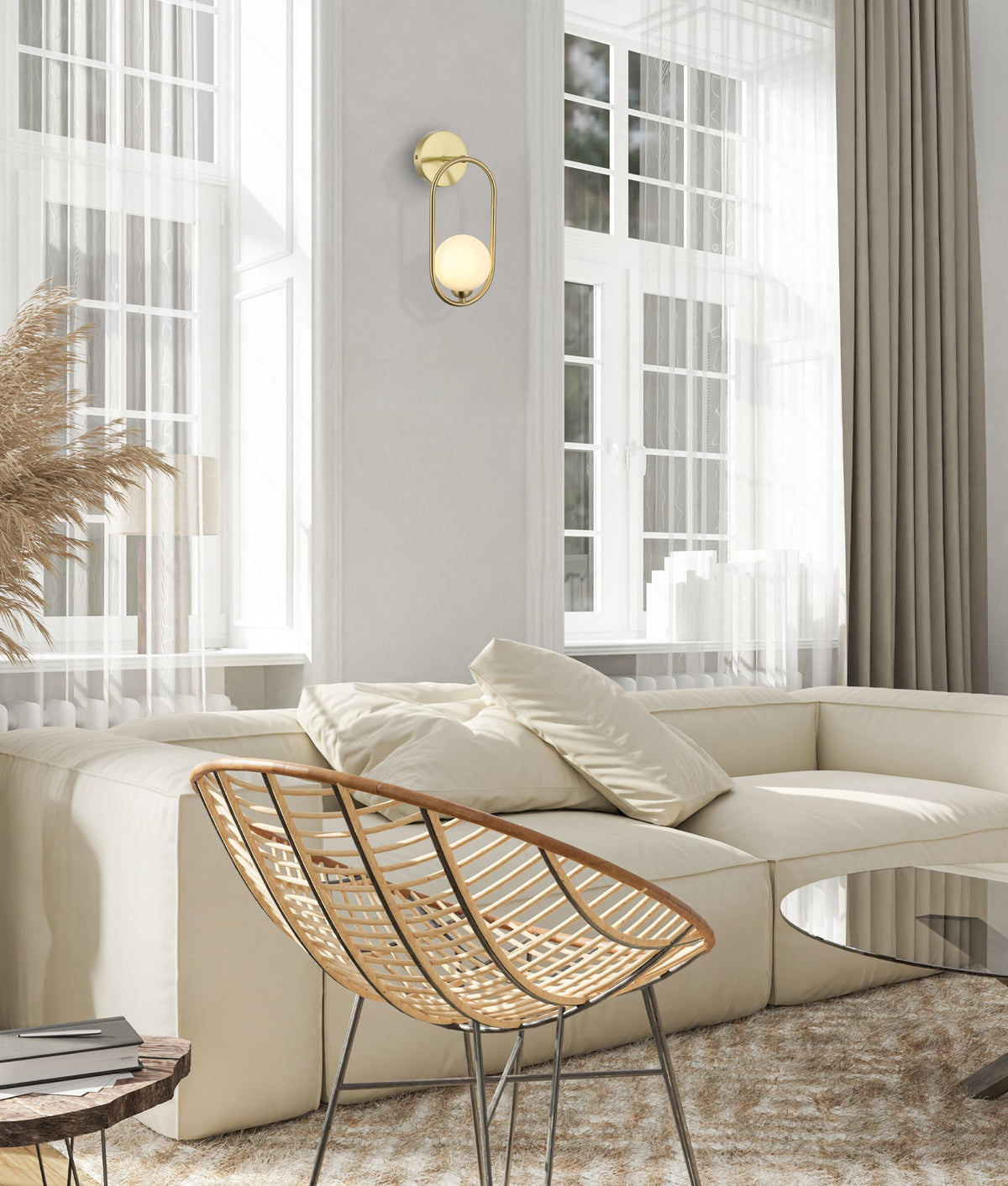 Aro: Interior Round Opal Glass with Satin Gold Frame Wall Light