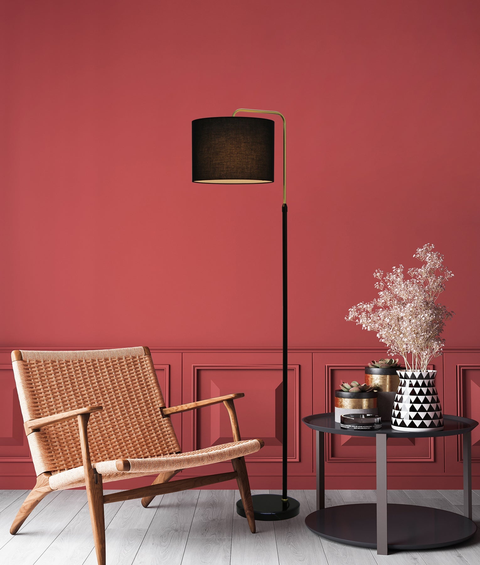 Arriba: Drum Shade with Marble Base Height Adjustable Floor Lamps