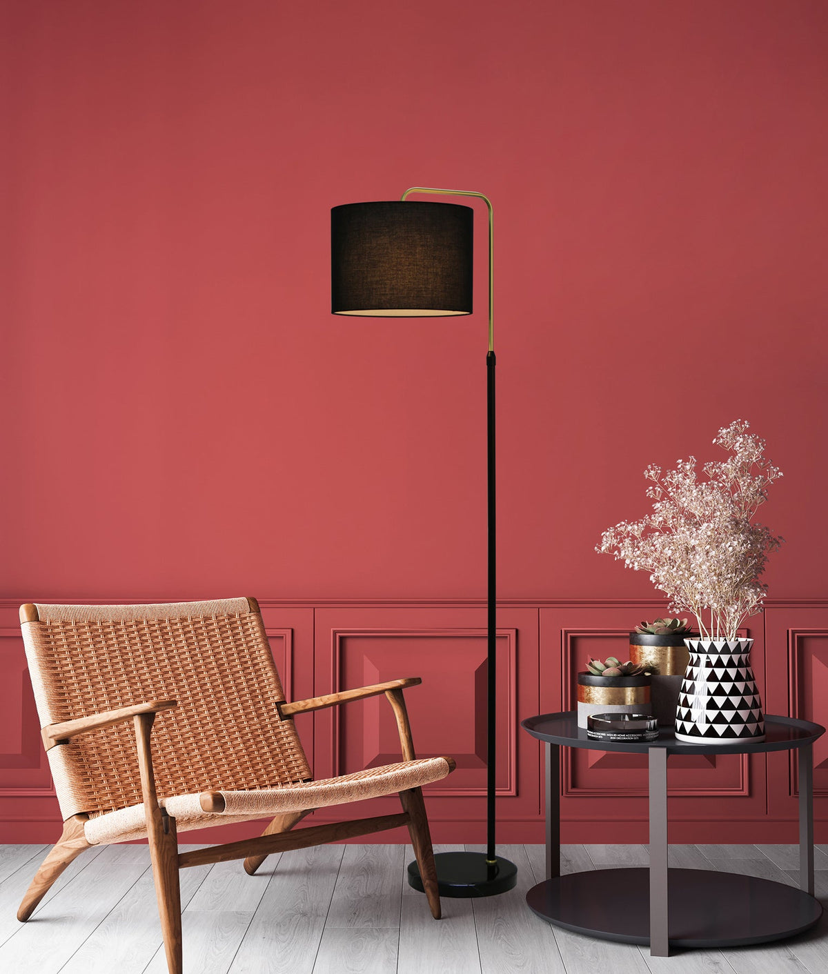 Arriba: Drum Shade with Marble Base Height Adjustable Floor Lamps