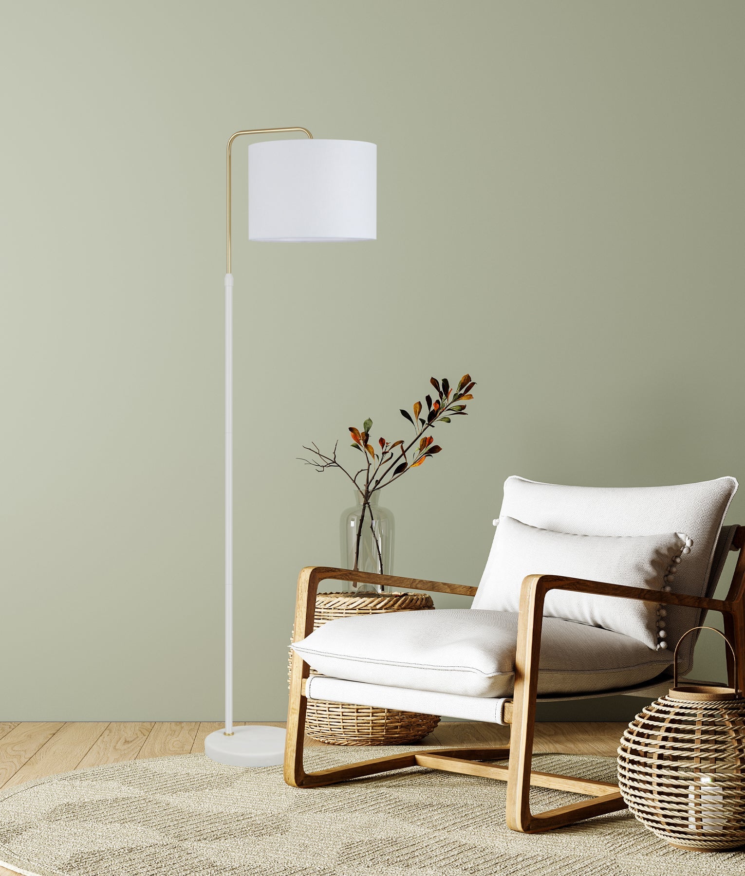 Arriba: Drum Shade with Marble Base Height Adjustable Floor Lamps