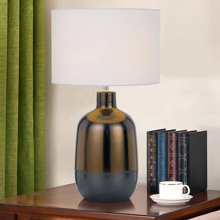 Arthur Rust or Bronze Ceramic Table Lamp with White Fabric Shade