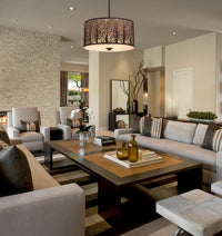 Thumbnail for AUTUMN: Large Drum Aged Bronze with Amber Lining Pendant Light