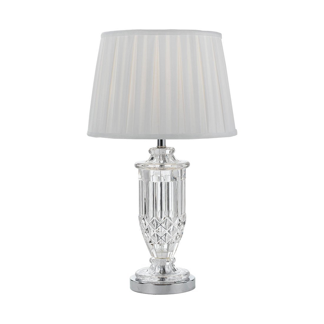 Adria Table Lamp in Clear and Chrome with White Shade