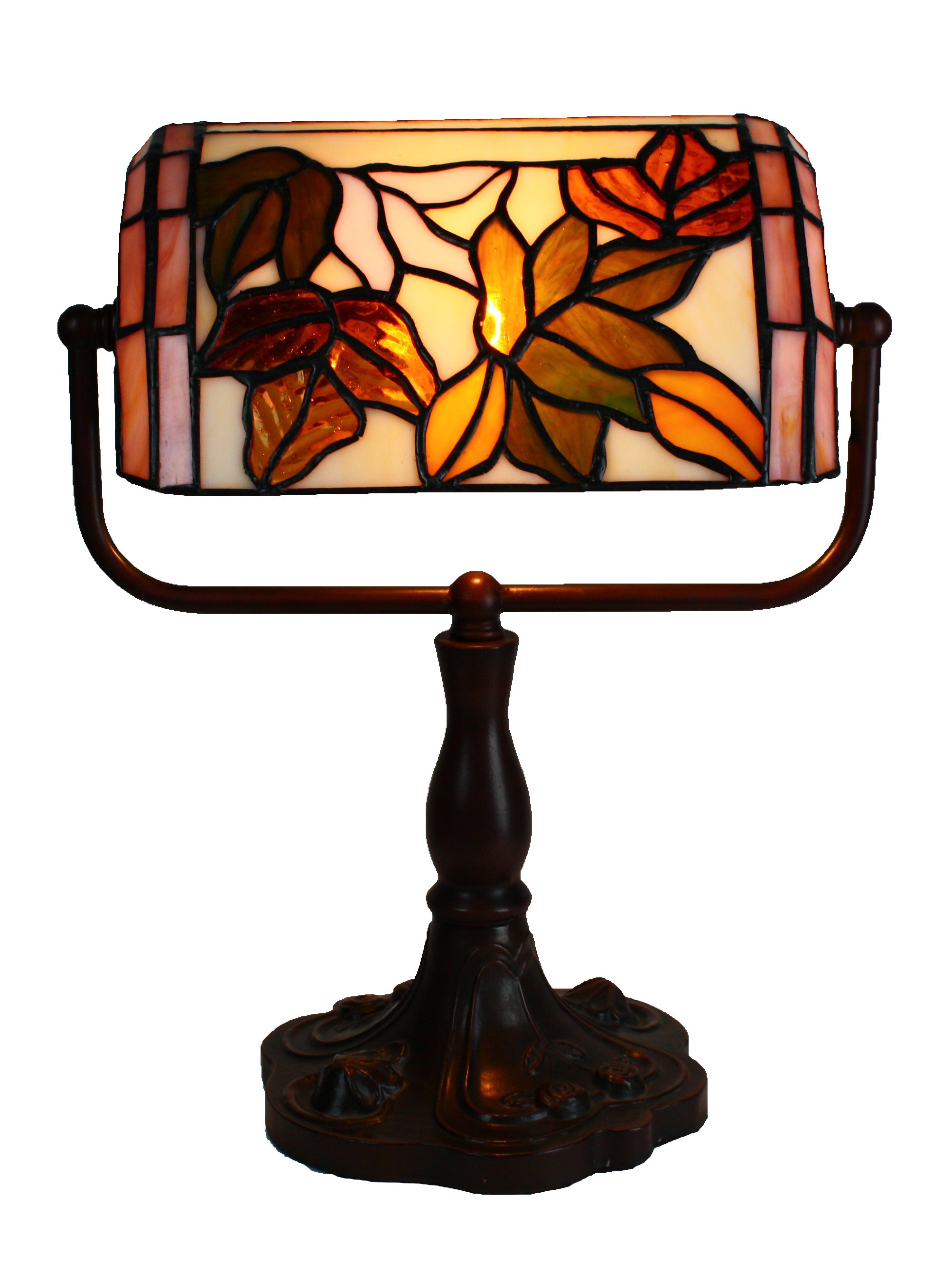 Amber leaves banker lamp