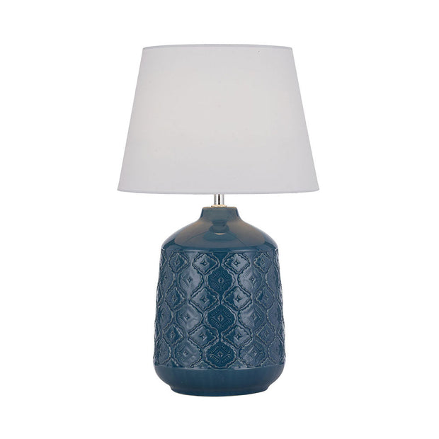 Baci Grey, Butterscotch or Blue Ceramic Table Lamp with White Fabric Shade