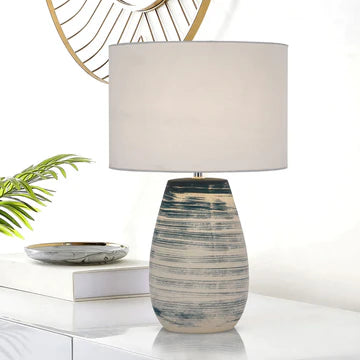 Batik Blue & White Ceramic Table Lamp with Fabric Shade