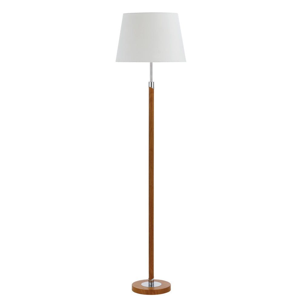 Belmore Walnut/Chrome or Teak/Chrome Floor Lamp with White Fabric Shade