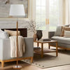 Thumbnail for Belmore Walnut/Chrome or Teak/Chrome Floor Lamp with White Fabric Shade