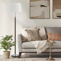 Thumbnail for Belmore Walnut/Chrome or Teak/Chrome Floor Lamp with White Fabric Shade