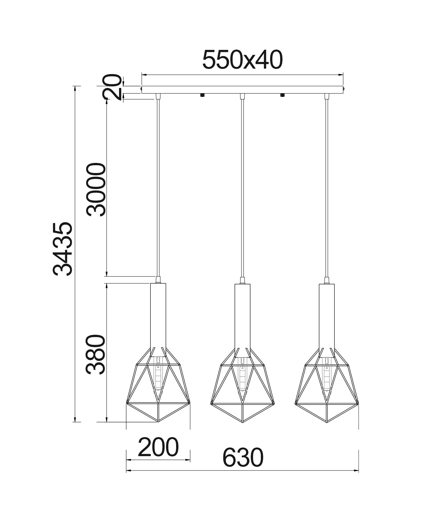 BLACKBAND & WHITEBAND Pendant Light 3x Bird Cage With Bar Base