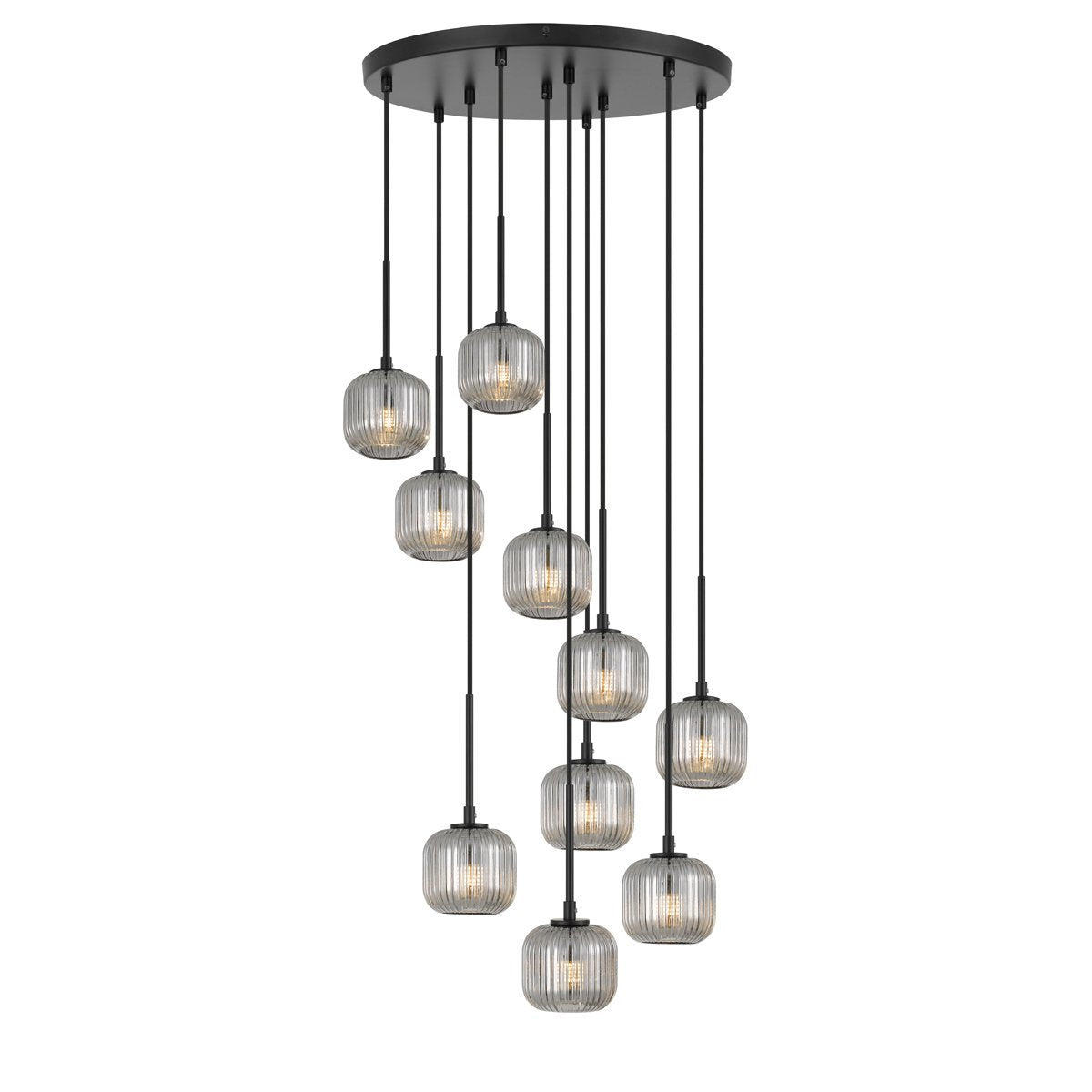 Bobo 10 Light Cluster Pendant Light in Black with Smoked Glass