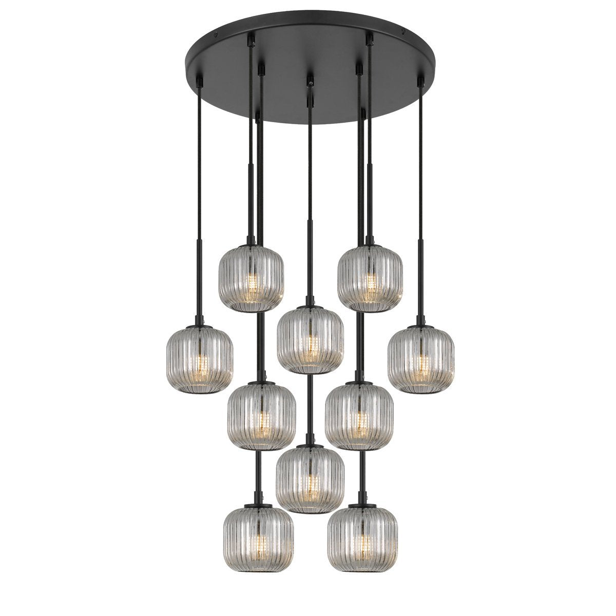 Bobo 10 Light Cluster Pendant Light in Black with Smoked Glass