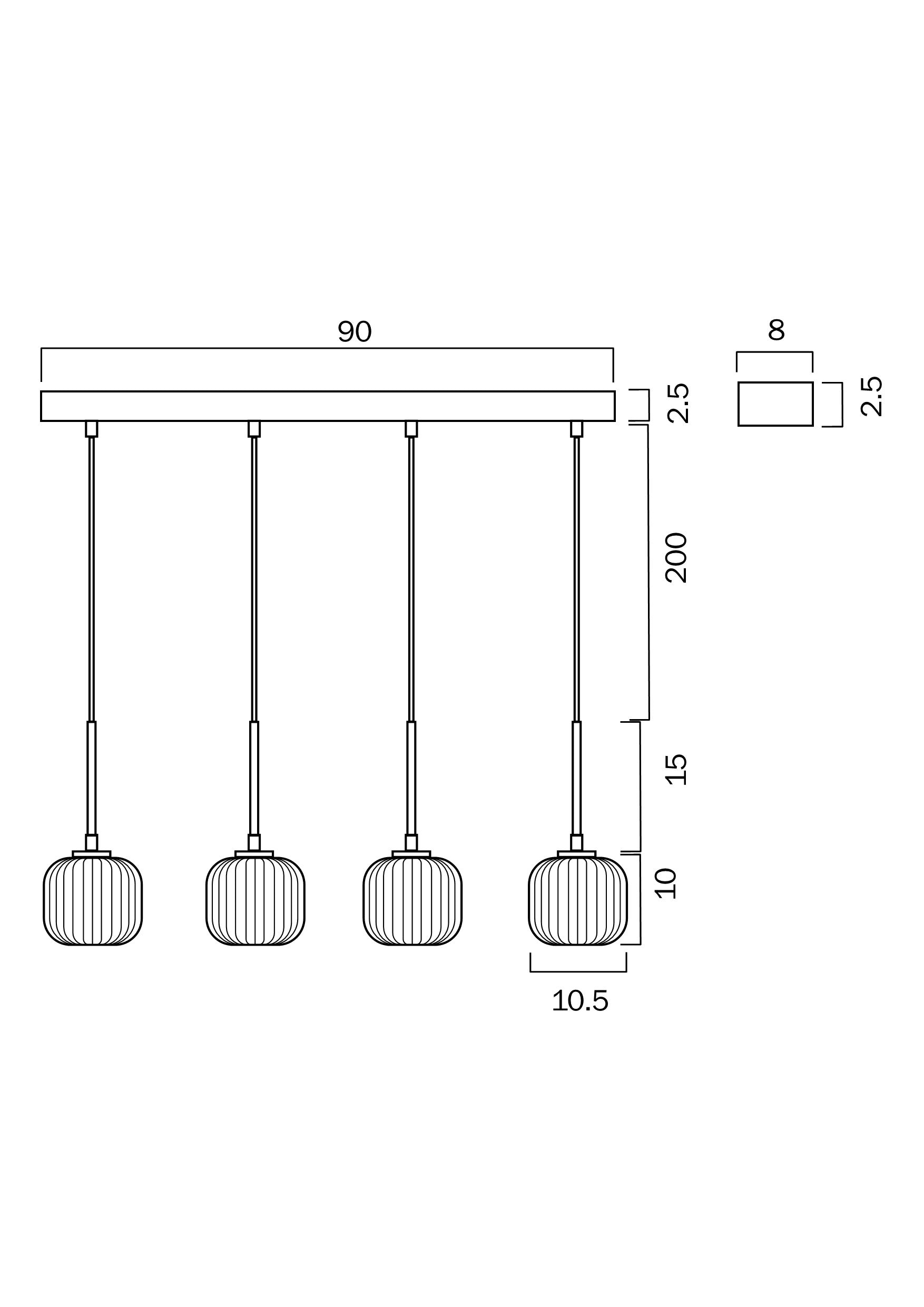 Bobo Black/Smoke or Antique Gold/Opal  4 Light Bar Pendant