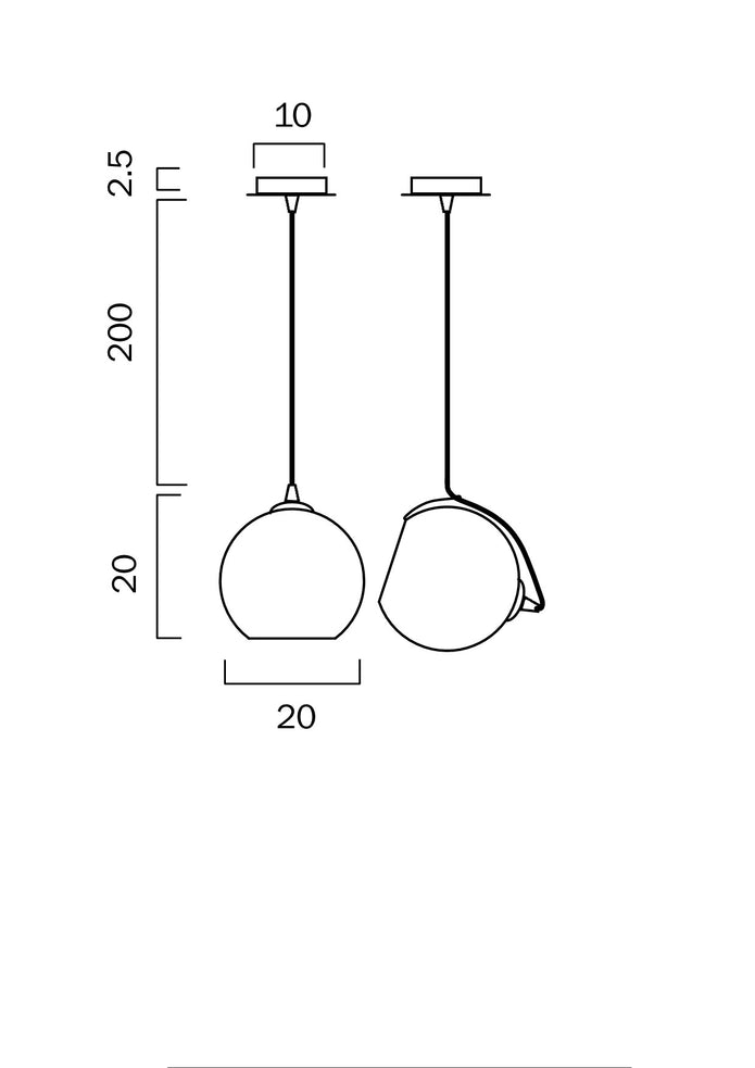 Bondi 20 Black & Smoke Glass 20cm Pendant
