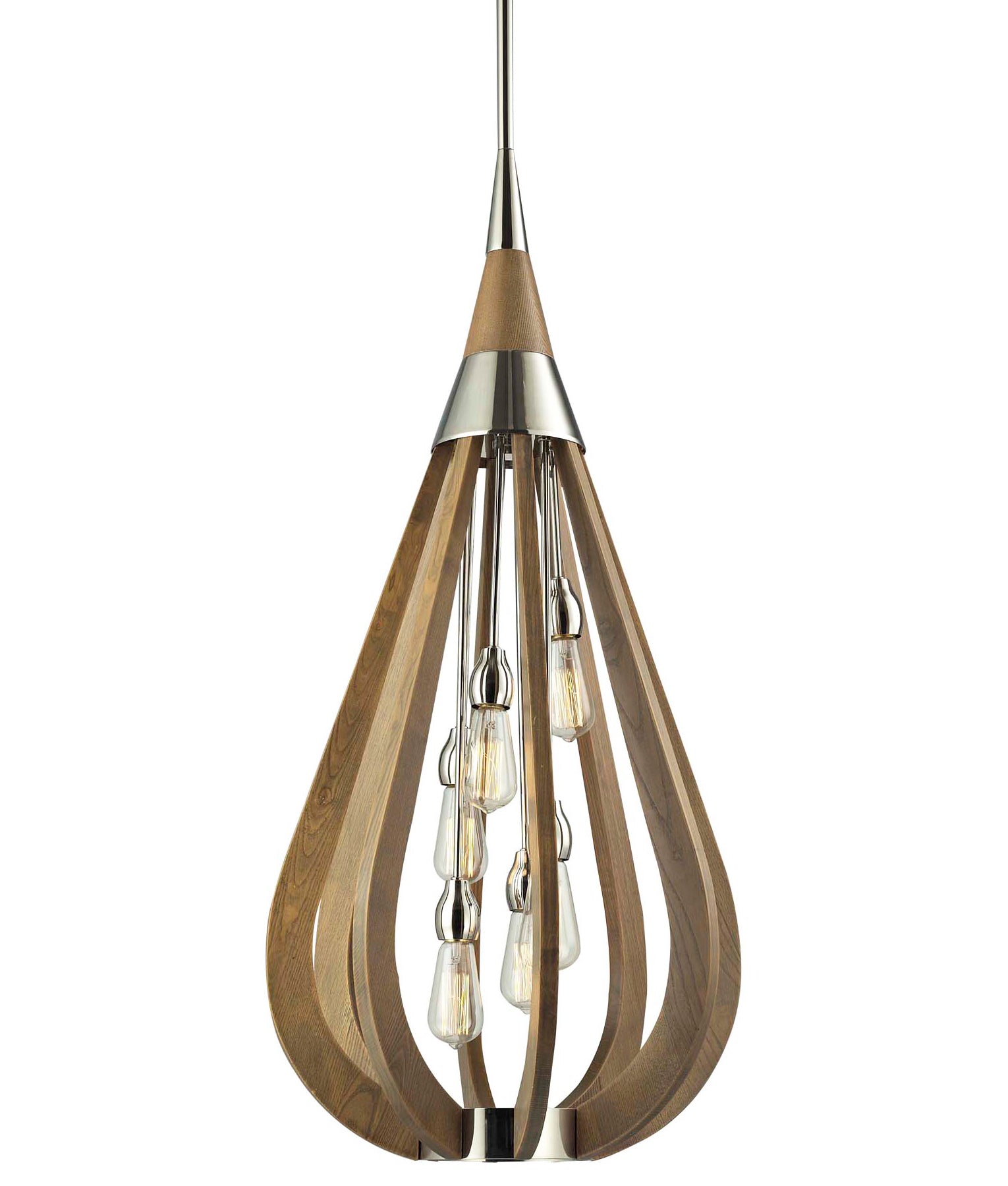 BONITO: Rustic Large Taupe / Winter Moss Wood Tear Drop Pendant Light