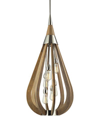 Thumbnail for BONITO: Rustic Large Taupe / Winter Moss Wood Tear Drop Pendant Light