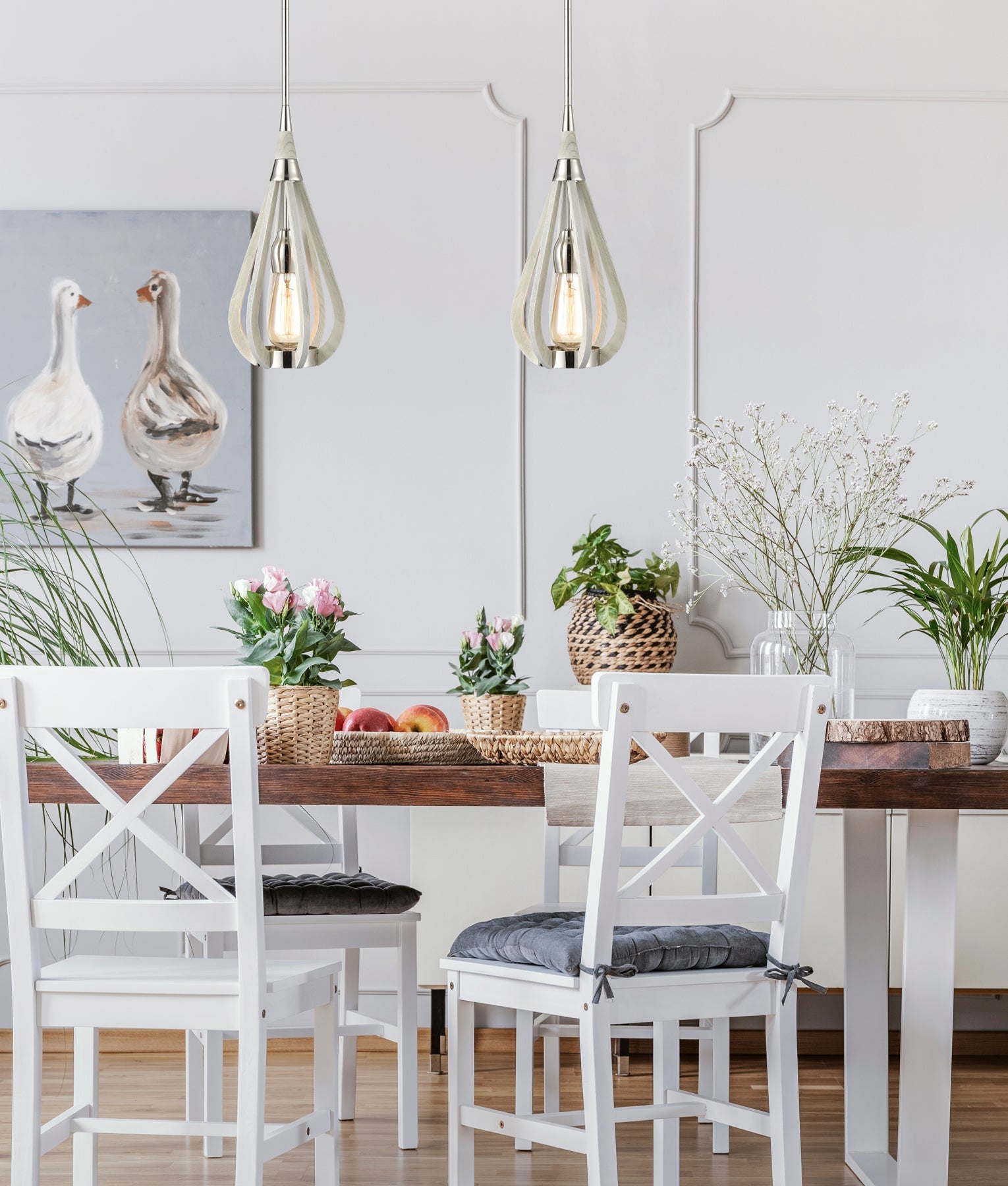 BONITO: Rustic Small Taupe / Winter Moss Wood Tear Drop Pendant Light