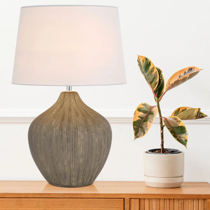 Borneo Bronze Ceramic Table Lamp with White Fabric Shade