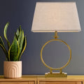 Brena Antique Gold Table Lamp with Cream Fabric Shade