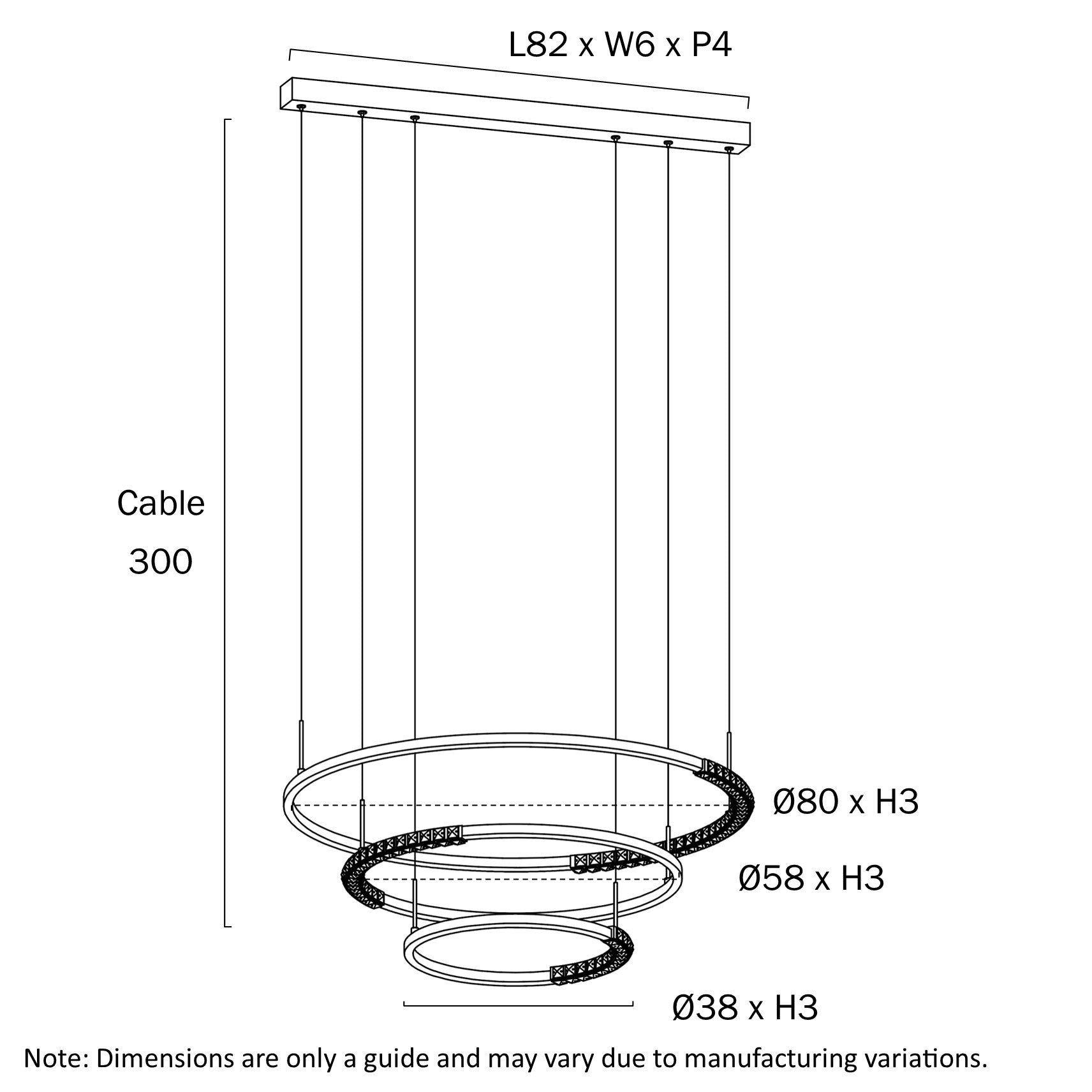 Brera Black & Crystal 80W 3CCT 3 Tier LED Pendant