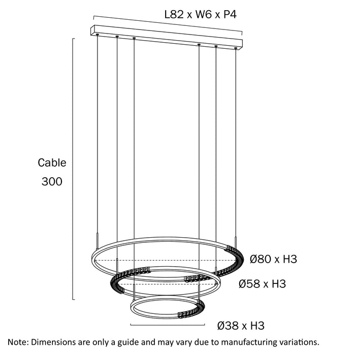 Brera Black & Crystal 80W 3CCT 3 Tier LED Pendant