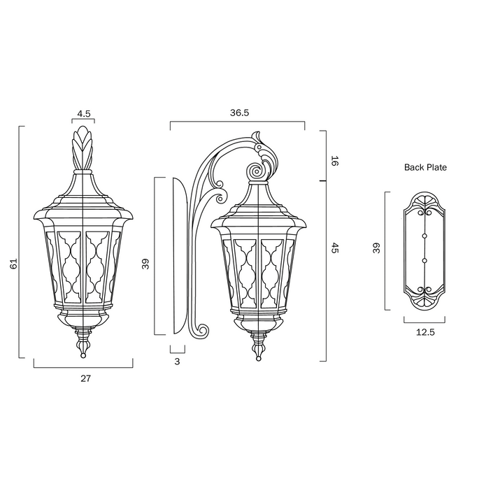 Brinley 35 Black & Clear Seeded Glass IP44 Exterior Wall Light