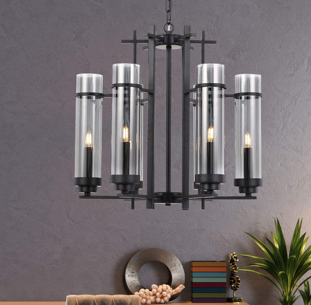 Burgess Black & Smoke Glass 6 Light Pendant