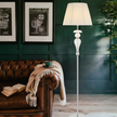 Cadiz Chrome or Antique Gold & Glass Floor Lamp with Fabric Shade