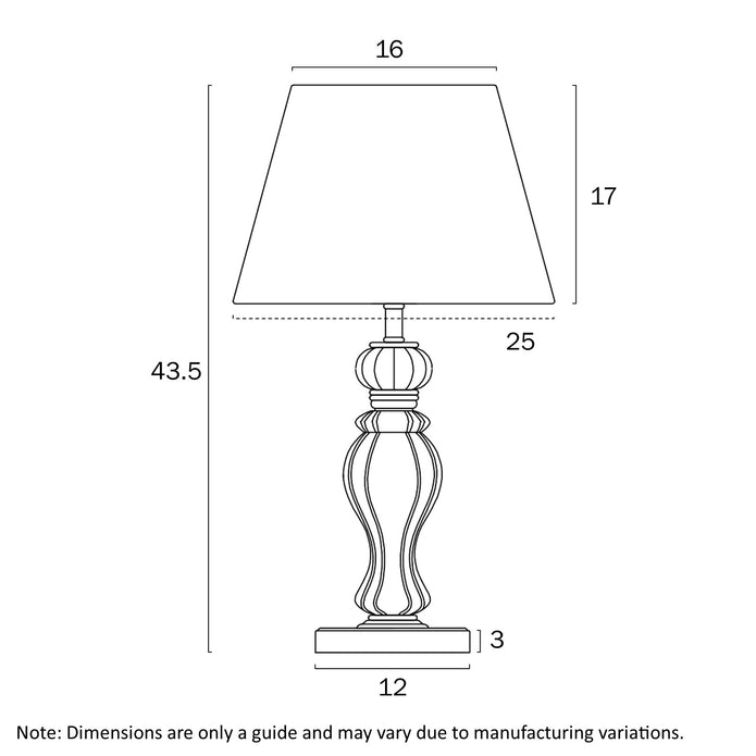 Cadiz Chrome or Antique Gold & Glass Table Lamp with Fabric Shade