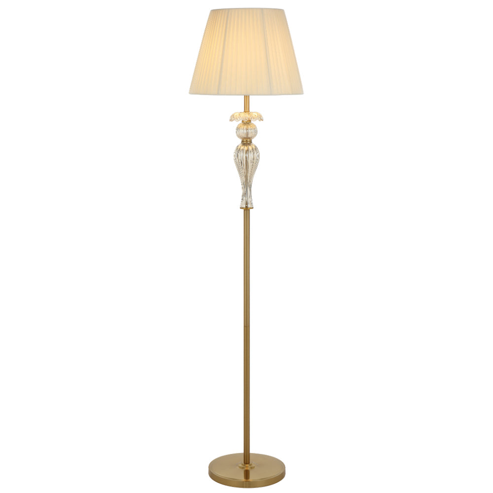 Cadiz Chrome or Antique Gold & Glass Floor Lamp with Fabric Shade