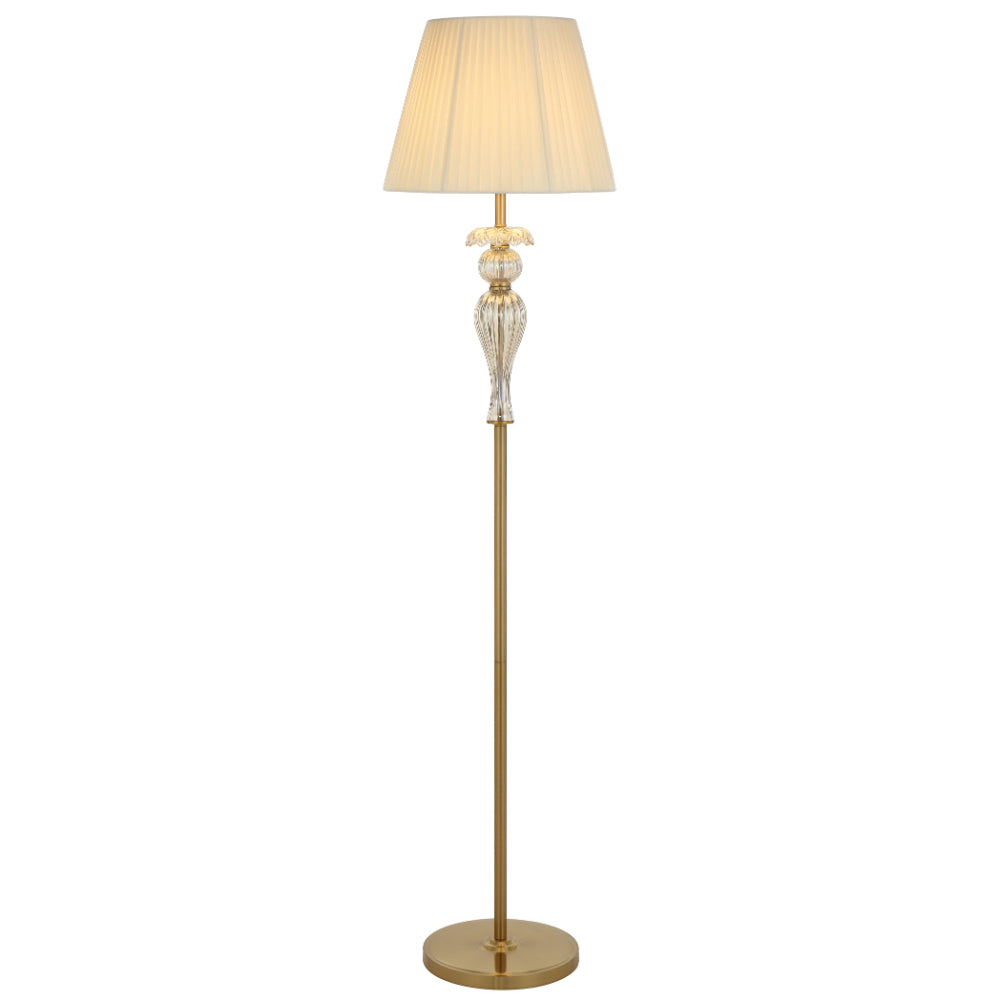 Cadiz Chrome or Antique Gold & Glass Floor Lamp with Fabric Shade