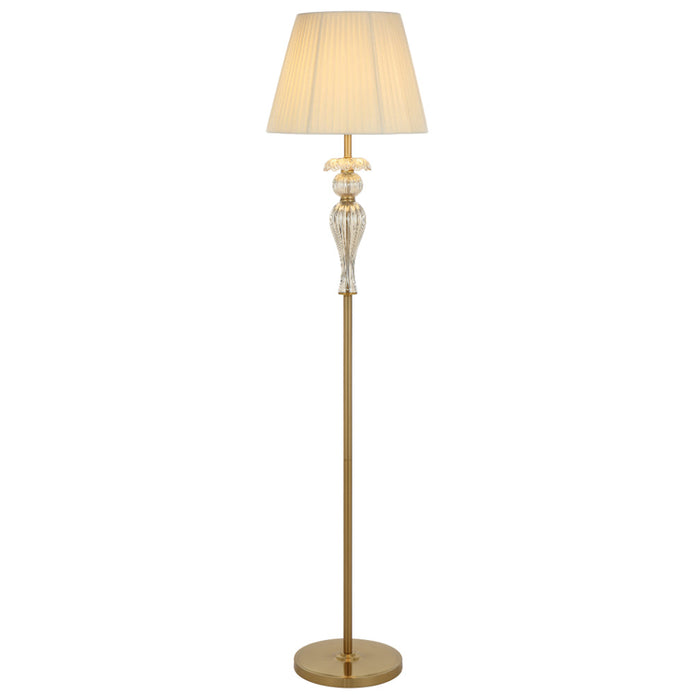 Cadiz Chrome or Antique Gold & Glass Floor Lamp with Fabric Shade