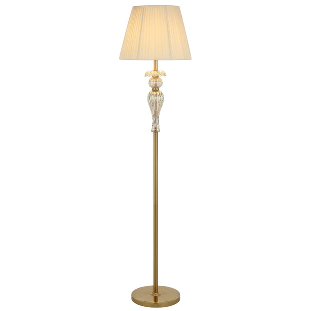 Cadiz Chrome or Antique Gold & Glass Floor Lamp with Fabric Shade