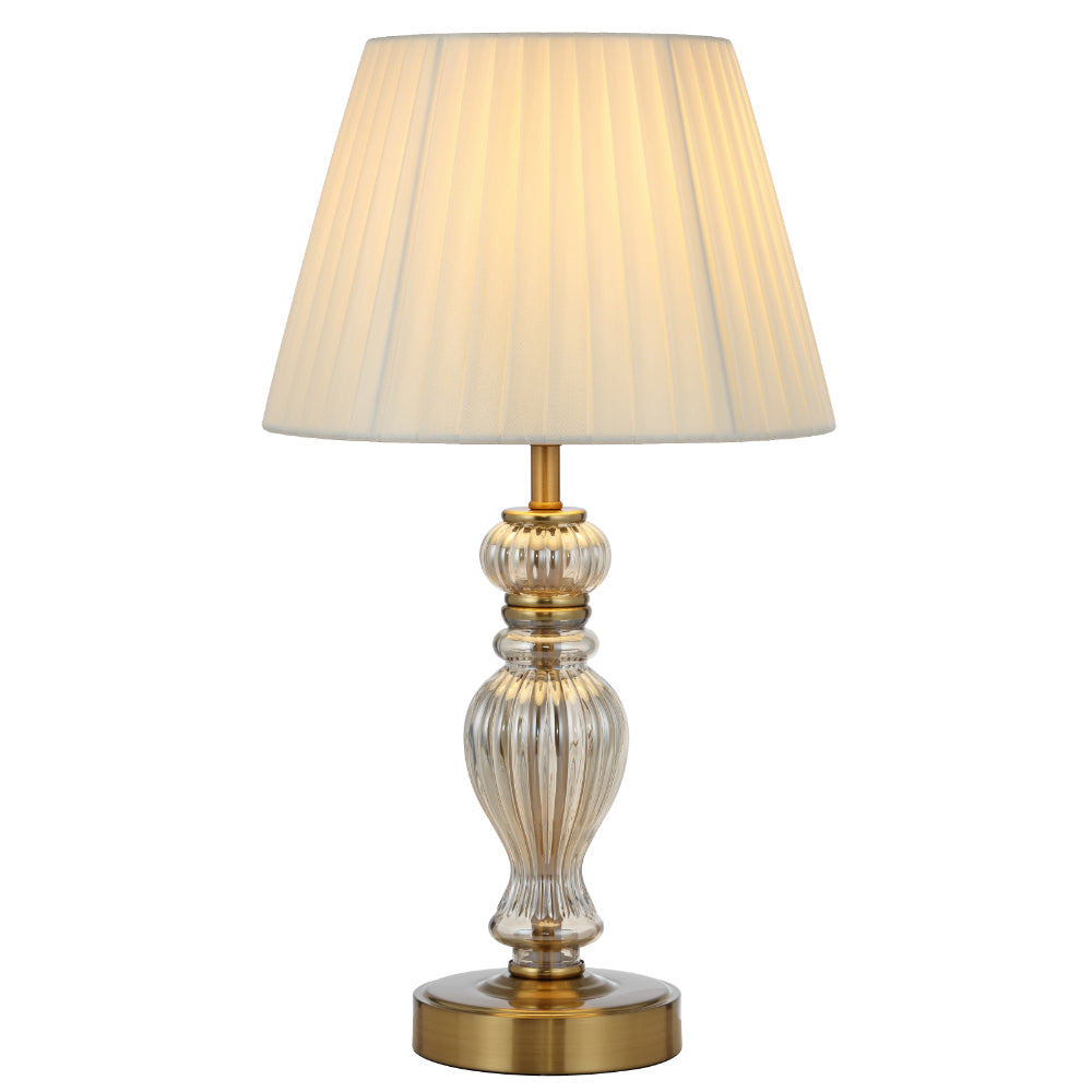 Cadiz Chrome or Antique Gold & Glass Table Lamp with Fabric Shade