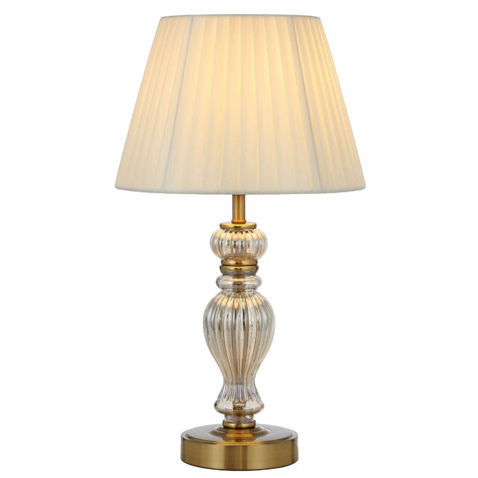 Cadiz Chrome or Antique Gold & Glass Table Lamp with Fabric Shade