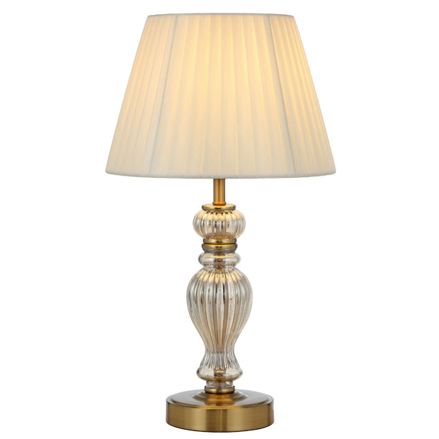 Cadiz Chrome or Antique Gold & Glass Table Lamp with Fabric Shade