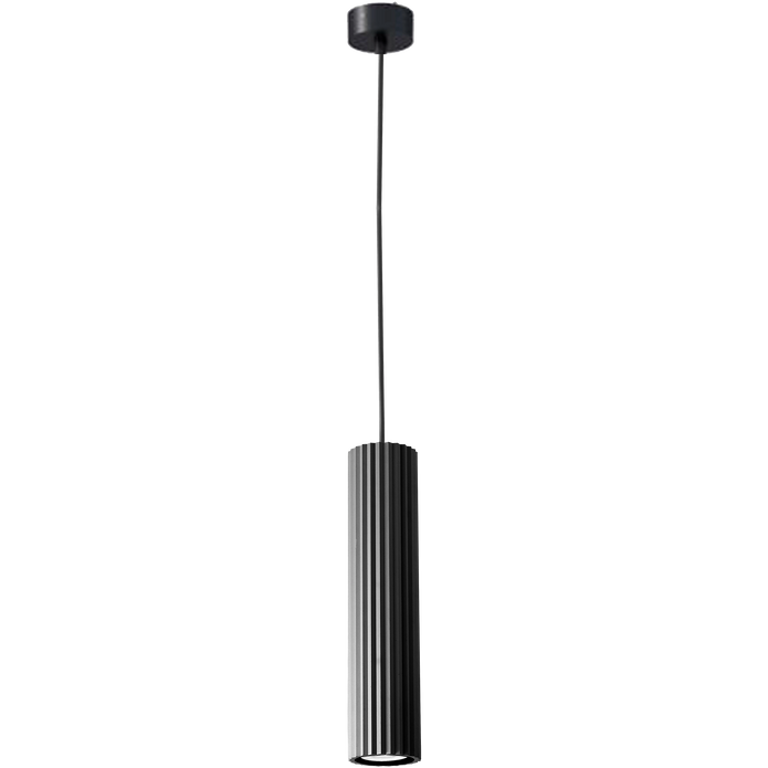 Canary Black with Black Cord 300mm GU10 Ribbed Pendant