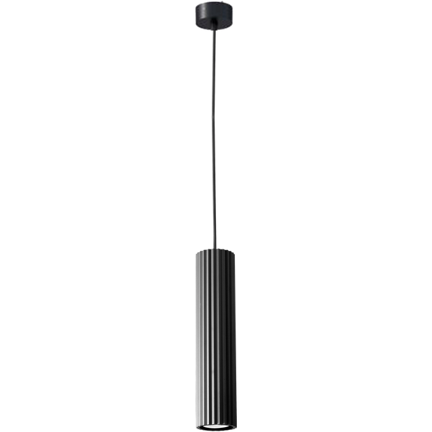 Canary Black with Black Cord 300mm GU10 Ribbed Pendant