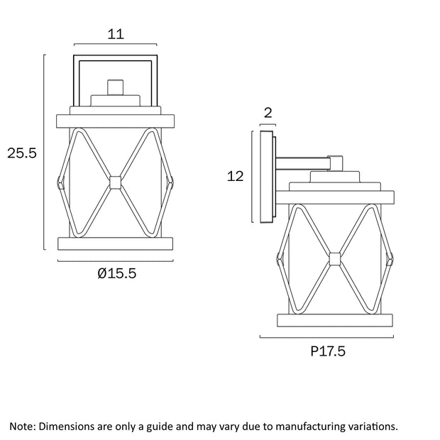 Capstan 25 Black & Wood Look IP43  Exterior Wall Light