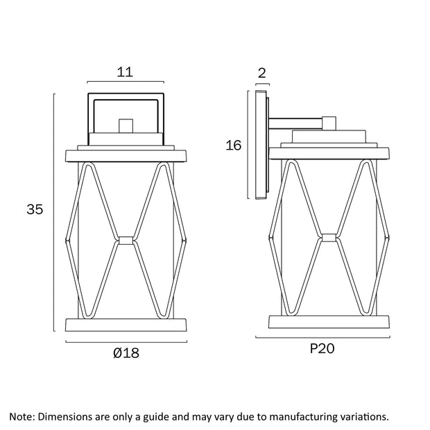 Capstan 35 Black & Wood Look IP43  Exterior Wall Light