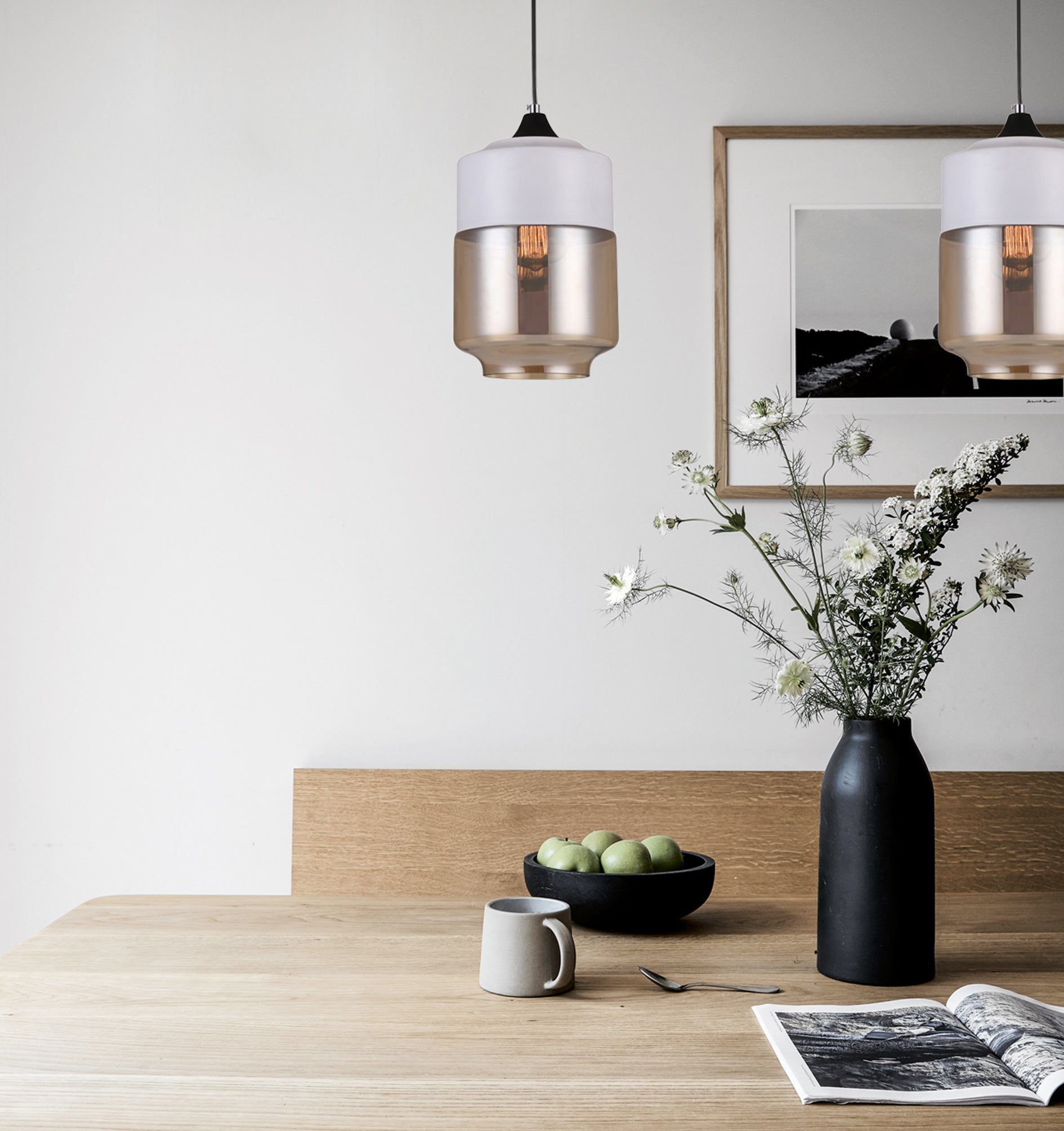 CASA: White With Amber Jar Shape Pendant Light