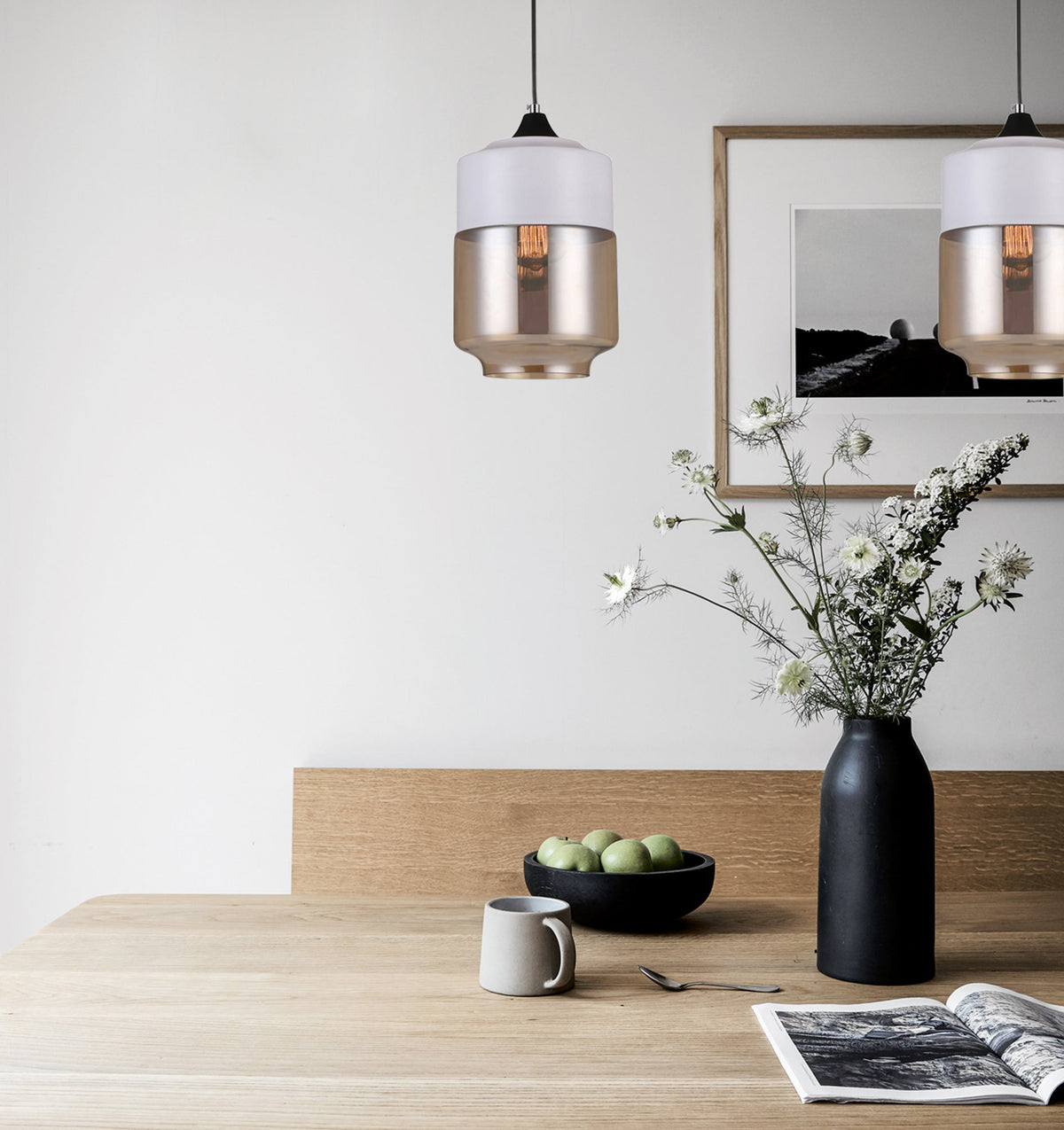 CASA: White With Amber Jar Shape Pendant Light