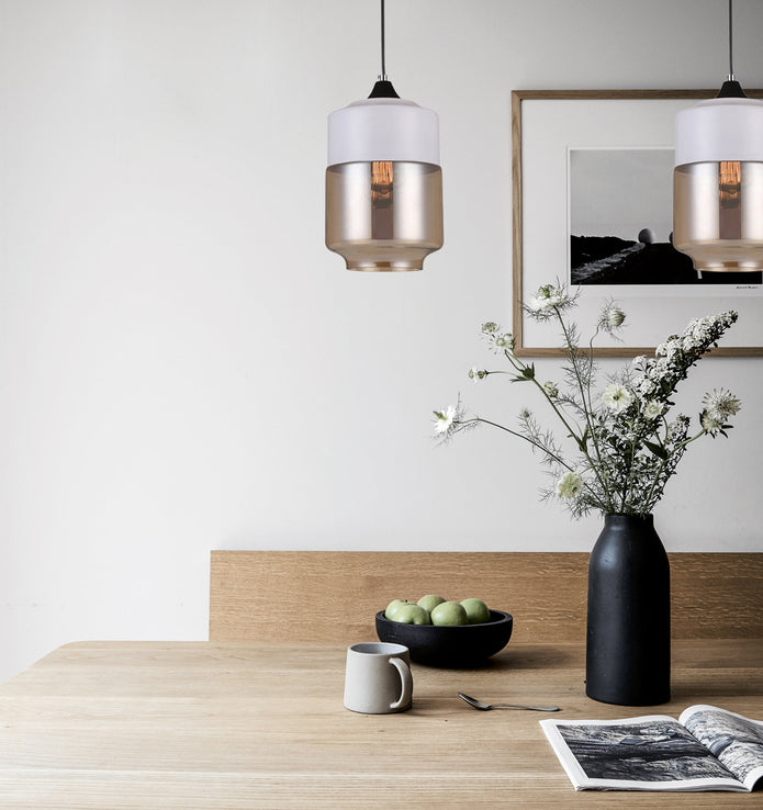 CASA: White With Amber Jar Shape Pendant Light